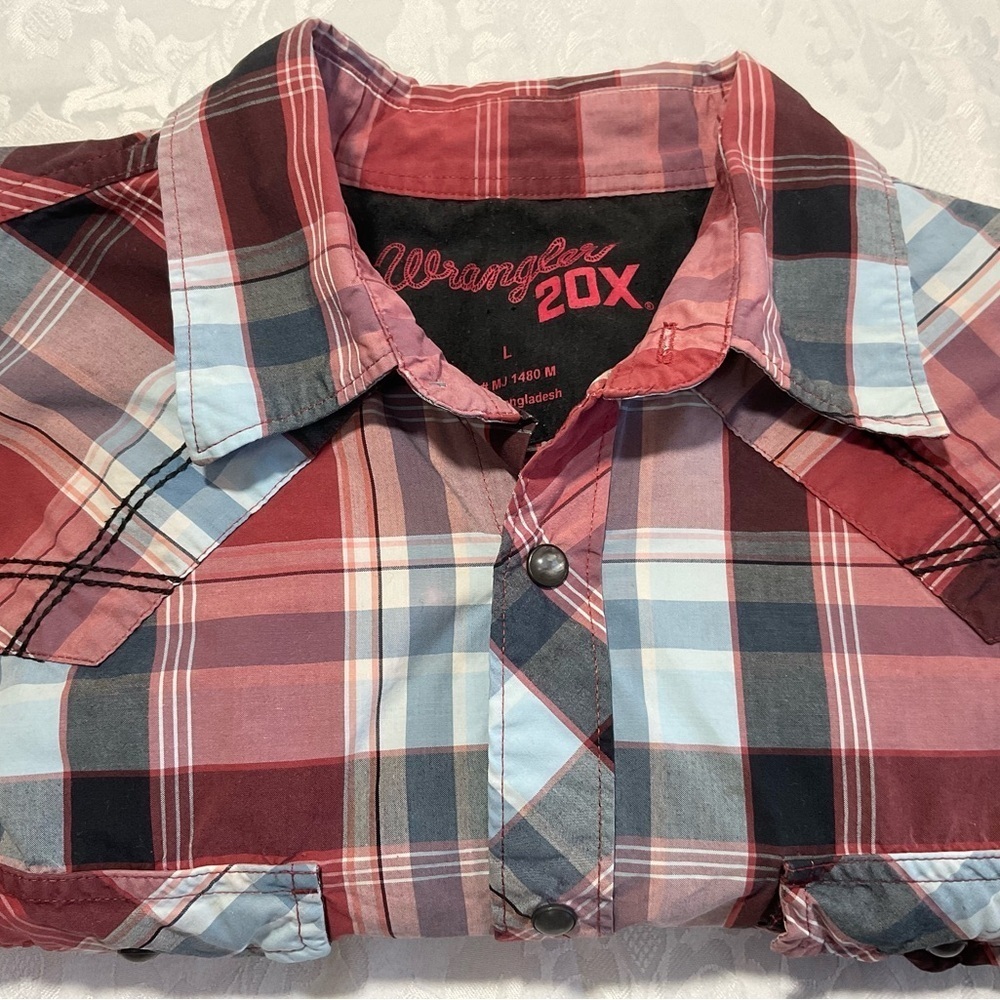 Wrangler 20X Competition Red Plaid Button Western Cowboy Shirt Men’s Size Large